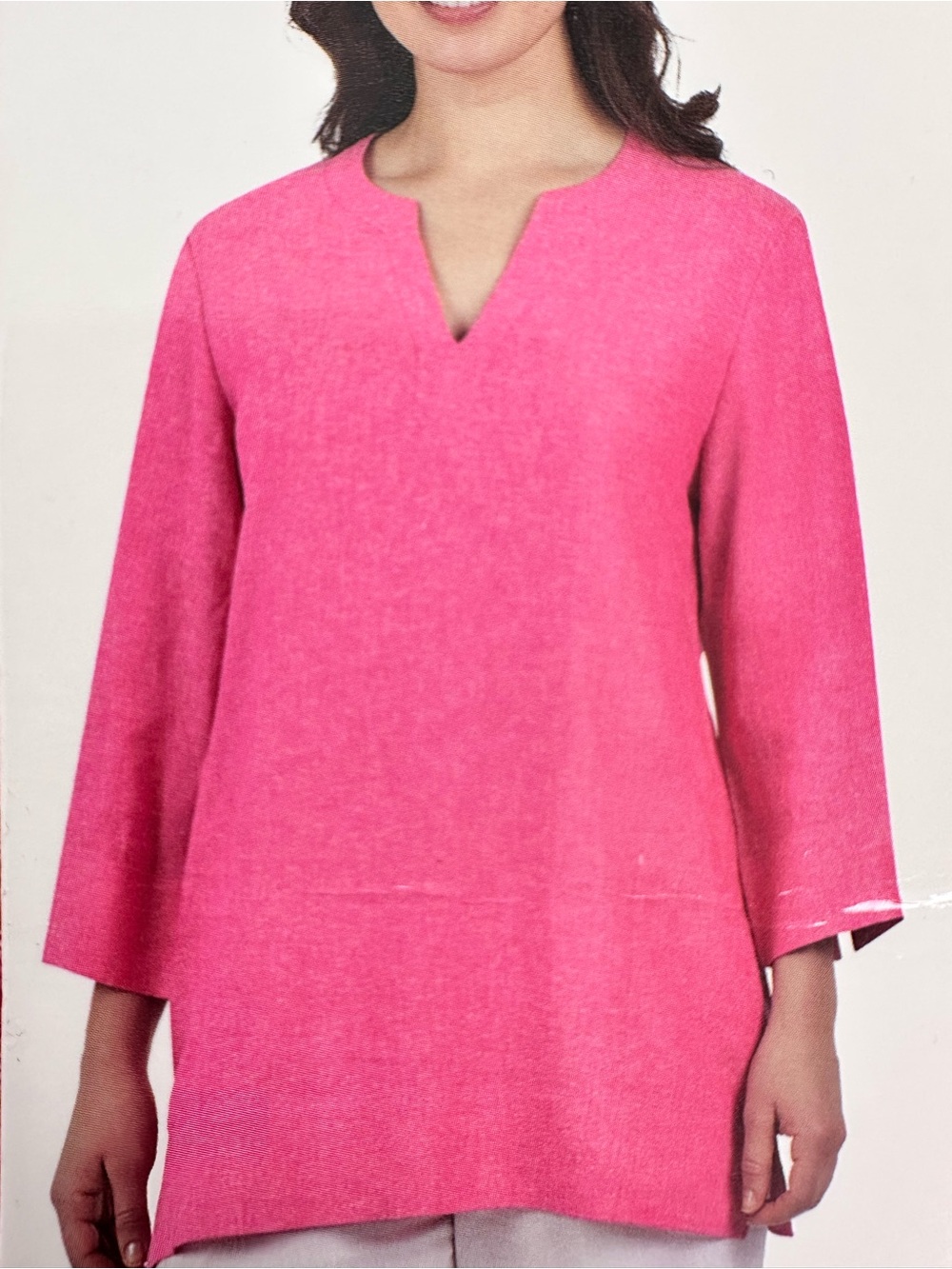 Lands' End Linen Blend Tunic‎ Pink Resort Coastal Grandma Vacation Beach XL
